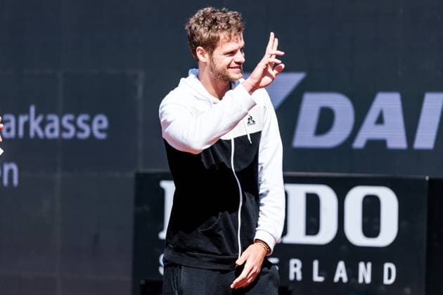 BMW Open Munich ATP 500 Opening Press Conference 11 04 2025 Yannick Hanfmann Germany waves BMW Open by Bitpanda Munich ATP 500 Opening Press Conference, Munich, MTTC Iphitos on 11 04 2025 Copyright: xBEAUTIFULxSPORTS Wunderlx