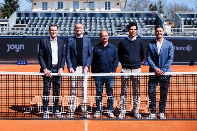 BMW Open Munich ATP 500 Opening Press Conference 11 04 2025 Group photo Patrik Kühnen, Tournament Director BMW Open by Bitpanda, Christian Ach, Head of BMW Germany, Christian Okon, Organizer MMP Event, Dr Fabian Tross, Chairman MTTC Iphitos and Mischa Zverev, Tournament Director Allianz Para Trophy BMW Open by Bitpanda Munich ATP 500 Opening Press Conference, Munich, MTTC Iphitos on 11 04 2025 Copyright: xBEAUTIFULxSPORTS Wunderlx