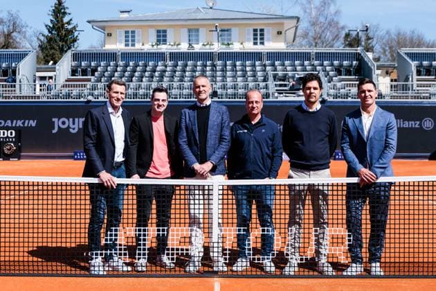 BMW Open Munich ATP 500 Opening Press Conference 11 04 2025 Group photo Patrik Kühnen, Tournament Director BMW Open by Bitpanda, composer of the BMW Open anthem, Christian Ach, Head of BMW Germany, Christian Okon, organizer MMP Event, Dr Fabian Tross, Chairman MTTC Iphitos and Mischa Zverev, Tournament Director Allianz Para Trophy BMW Open by Bitpanda Munich ATP 500 Opening Press Conference, Munich, MTTC Iphitos on 11 04 2025 Copyright: xBEAUTIFULxSPORTS Wunderlx