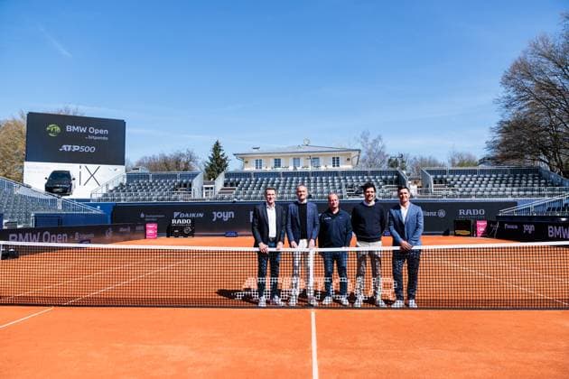 BMW Open Munich ATP 500 Opening Press Conference 11 04 2025 Group photo Patrik Kühnen, Tournament Director BMW Open by Bitpanda, Christian Ach, Head of BMW Germany, Christian Okon, Organizer MMP Event, Dr Fabian Tross, Chairman MTTC Iphitos and Mischa Zverev, Tournament Director Allianz Para Trophy BMW Open by Bitpanda Munich ATP 500 Opening Press Conference, Munich, MTTC Iphitos on 11 04 2025 Copyright: xBEAUTIFULxSPORTS Wunderlx