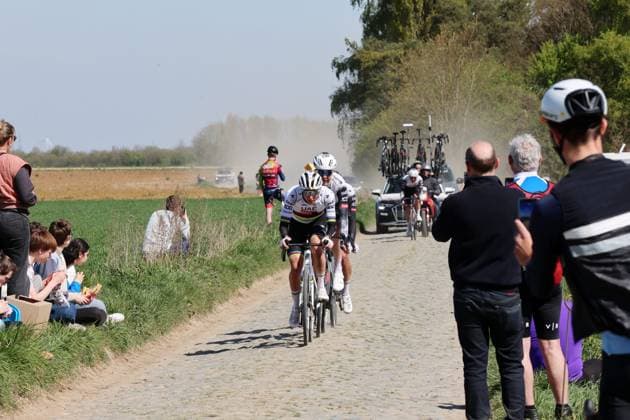 Tadej POGACAR PHOTOPQR VOIX DU NORD STEPHANE MORTAGNE ; 11 04 2025 ; GRUSON, 11.04.2025 Cyclisme, reconnaissance de Paris Roubaix du champion du monde et vainqueur du Tour de France, Tadej POGACAR, ici sur le pave du carrefour de l Arbre a Gruson PHOTO STEPHANE MORTAGNE LA VOIX DU NORD - Reconnaissance of the track of this year s one-day cycling race Paris-Roubaix, around Roubaix, France, Friday 11 April 2025. Hauts de France France  Copyright: xPHOTOPQR VOIXxDUxNORD MAXPPPxSTEPHANExMORTAGNEx 20250411VDN5899 20250411VDN5899