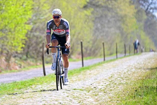 Paris Roubaix 2025 Training Session Roubaix, France - April 11 : Rickaert Jonas (BEL) of Alpecin-Deceuninck pictured during a training session prior to the 122nd edition of Paris Roubaix an UCI World Tour cycling race for Men Elite of 259,7 kms with start in Compiegne and finish at the Velodrome Andre-Petrieux in Roubaix on April 11, 2025 in Roubaix, France, 11 04 2025 ( Motordriver Guy De Vuyst - Roubaix France  Copyright: xVincentxKalutx