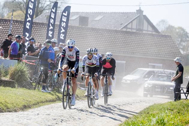 TEMPLEUVE - PARIS ROUBAIX - UEA - TADEJ POGACAR PHOTOPQR VOIX DU NORD PASCAL BONNIERE ; 11 04 2025 ; TEMPLEUVE 11.04.2025 - cyclisme - equipe UAE , Pogacar TADEJ . PHOTO PASCAL BONNIERE LA VOIX DU NORD - Reconnaissance of the track of this year s one-day cycling race Paris-Roubaix, around Roubaix, France, Friday 11 April 2025. HAUTS DE FRANCE France  Copyright: xPHOTOPQR VOIXxDUxNORD MAXPPPxPASCALxBONNIEREx 20250411VDN5919 20250411VDN5919
