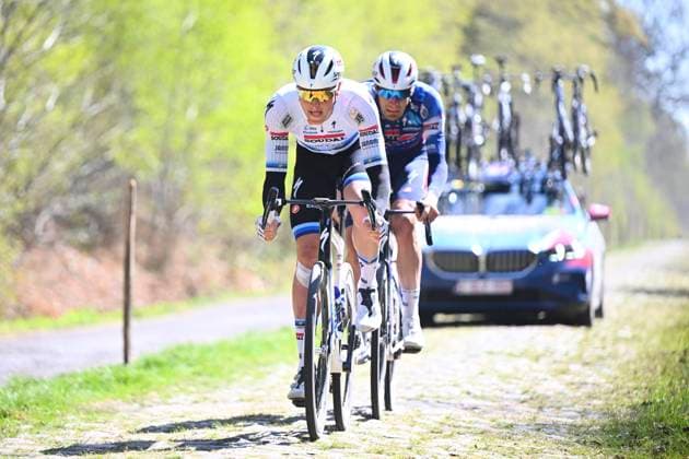 Paris Roubaix 2025 Training Session Roubaix, France - April 11 : Merlier Tim (BEL) of Soudal - Quick Step pictured during a training session prior to the 122nd edition of Paris Roubaix an UCI World Tour cycling race for Men Elite of 259,7 kms with start in Compiegne and finish at the Velodrome Andre-Petrieux in Roubaix on April 11, 2025 in Roubaix, France, 11 04 2025 ( Motordriver Guy De Vuyst - Roubaix France  Copyright: xVincentxKalutx