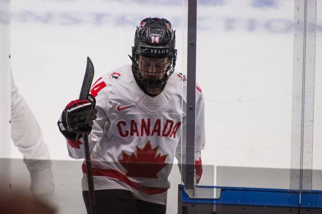 Renata Fast of Canada heads to the penalty box during the Ice hockey, Eishockey IIHF WomenÂ s World Championship, WM, Weltmeisterschaft Group A, match Switzerland vs Canada, Ceske Budejovice, Czech Republic, April 11, 2025. (CTKxPhoto PetrxSkrivanek) CTKPhotoP2025041106002  CTKPhotoP2025041106002