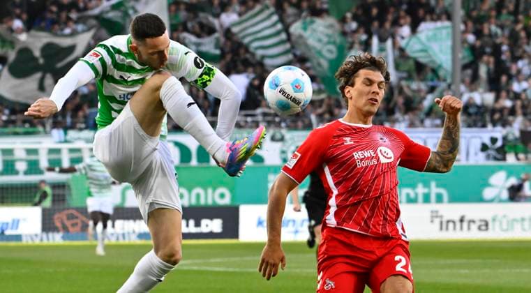 11 04 2025 Soccer Season 2024 2025 2 Soccer Bundesliga 29 Matchday SpVgg Greuther Fürth Kleeblatt 1 FC Köln FCK Sportfoto Zink xwoxzix DFL regulations prohibit any use of photographs as image sequences and or quasi video only for editorial use Branimir Hrgota 10, SpVgg Greuther Fürth Julian Pauli 24, FC Köln