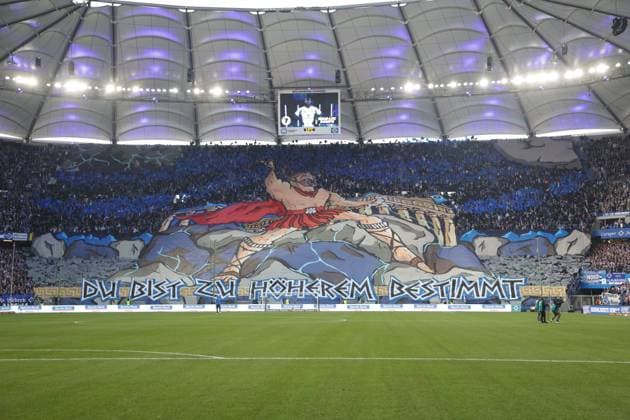 GER, xFSx , Hamburg, HSV , 2 Bundesliga , Soccer, DFL, Hamburger SV vs Eintracht Braunschweig , in Hamburger Volksparkstadion , 12 04 2025 , v l Choreography of HSV fans, fans, atmosphere, scarves, jerseys, emotions DFL regulations prohibit any use of photographs as image sequences and or quasi video Copyright: HMBxMedia FernandoxSoares