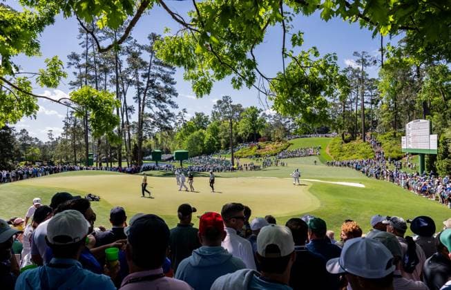 250411 Ludvig Aberg of Sweden, Rory McIlroy of Northern Ireland and Akshay Bhatia of the United States during the second round of the 2025 Masters Golf Tournament on April 11, 2025 in Augusta Photo Petter Arvidson BILDBYRAN kod PA PA1008 bbeng golf masters the masters augusta us masters  Copyright: PETTERxARVIDSON BB250411PA129