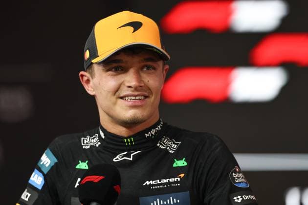 (250412) -- SAKHIR, April 12, 2025 -- Mclaren s driver Lando Norris of Britain is interviewed after the second free practice session of the Formula One Bahrain Grand Prix at the Bahrain International Circuit in Sakhir, Bahrain, on April 11, 2025. (Photo by Xinhua) (SP)BAHRAIN-SAKHIR-F1-GRAND PRIX-PRACTICE QianxJun 