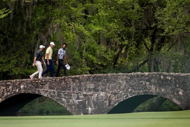 250411 Ludvig Aberg of Sweden, Rory McIlroy of Northern Ireland and Akshay Bhatia of the United States during the second round of the 2025 Masters Golf Tournament on April 11, 2025 in Augusta Photo Petter Arvidson BILDBYRAN kod PA PA1008 bbeng golf masters the masters augusta us masters sverige  Copyright: PETTERxARVIDSON BB250411PA204