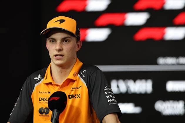 (250412) -- SAKHIR, April 12, 2025 -- McLaren s driver Oscar Piastri of Australia is interviewed after the second free practice session of the Formula One Bahrain Grand Prix at the Bahrain International Circuit in Sakhir, Bahrain, on April 11, 2025. (Photo by Xinhua) (SP)BAHRAIN-SAKHIR-F1-GRAND PRIX-PRACTICE QianxJun 