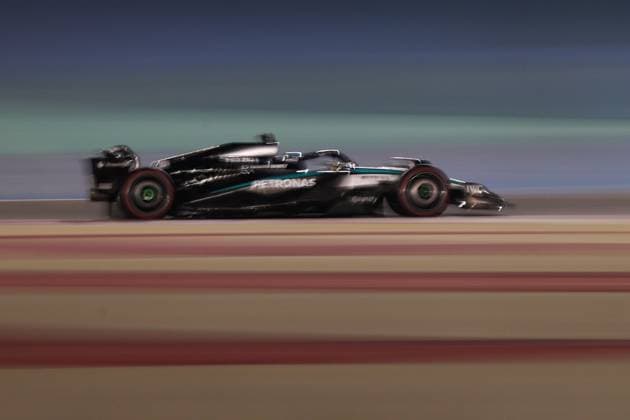 (250412) -- SAKHIR, April 12, 2025 -- Mercedes driver George Russell of Britain drives during the second free practice session of the Formula One Bahrain Grand Prix at the Bahrain International Circuit in Sakhir, Bahrain, on April 11, 2025. (Photo by Xinhua) (SP)BAHRAIN-SAKHIR-F1-GRAND PRIX-PRACTICE QianxJun 