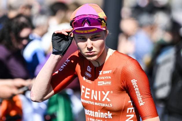 Belgian Julie De Wilde of Fenix-Deceuninck pictured before pictured at the start of the women s race of the Paris-Roubaix one day cycling race, 148,5 km from Denain to Roubaix, France, on Saturday 12 April 2025. JASPERxJACOBS  x120608801x