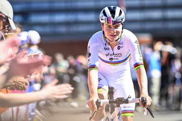 Belgian Lotte Kopecky of SD Worx-Protime pictured before pictured at the start of the women s race of the Paris-Roubaix one day cycling race, 148,5 km from Denain to Roubaix, France, on Saturday 12 April 2025. JASPERxJACOBS  x120609679x