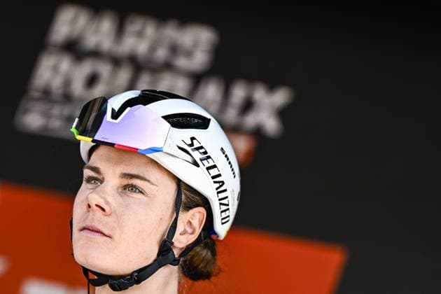 Belgian Lotte Kopecky of SD Worx-Protime pictured before pictured at the start of the women s race of the Paris-Roubaix one day cycling race, 148,5 km from Denain to Roubaix, France, on Saturday 12 April 2025. JASPERxJACOBS  x120609804x