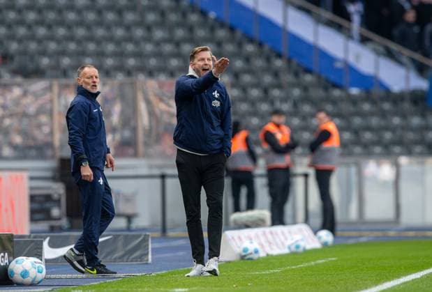 Soccer, Men, Season 2024 2025, 2 Bundesliga 29 Matchday , Hertha BSC SV Darmstadt 98, Coach Florian Kohfeldt Darmstadt 98 , 12 04 2025, Copyright: xSebastianxRäppold MatthiasxKochx