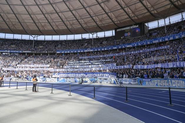 12 04 2025, xtgx, Soccer 2 Bundesliga, Hertha BSC Berlin SV Darmstadt 98 emspor, v l symbol photo, symbol image, symbol, choreo, banner, banner DFL DFB REGULATIONS PROHIBIT ANY USE OF PHOTOGRAPHS as IMAGE SEQUENCES and or QUASI VIDEO Berlin