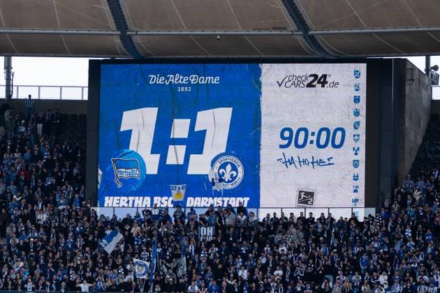 GER, Hertha BSC Berlin vs SV Darmstadt 98, Football, Bundesliga 2, Matchday 29, Season 2024 2025, 12 04 2025, DFL REGULATES PROHIBIT ANY USE OF PHOTOGRAPHS AS IMAGE SEQUENCES AND OR QUASI VIDEO, GER, Hertha BSC Berlin vs SV Darmstadt 98, Football, Bundesliga 2, Matchday 29, Season 2024 2025, 12 04 2025 Berlin Copyright: xEibner-Pressefoto Jan-NiclasxGrox EP_JGG