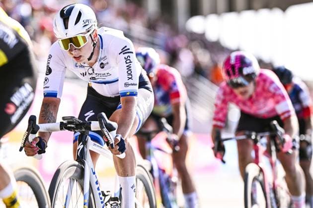 Dutch Lorena Wiebes of SD Worx-Protime pictured in action during the women s race of the Paris-Roubaix one day cycling race, 148,5 km from Denain to Roubaix, France, on Saturday 12 April 2025. JASPERxJACOBS  x120624372x
