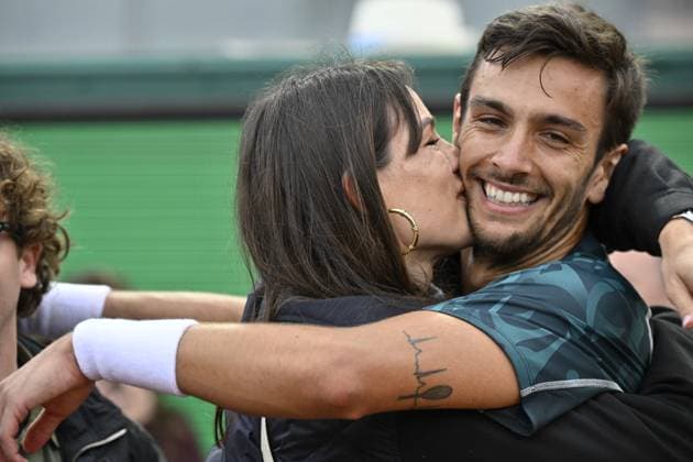 TENNIS : Rolex Monte Carlo Masters 2025 - 1 2 Demi - Masters 1000 ATP, Tennis Herren - Monaco - 12 04 2025 Lorenzo Musetti (ITA) et sa compagne Veronica Confalonieri Monaco  Copyright: xChryslenexCaillaudx xMCCCx