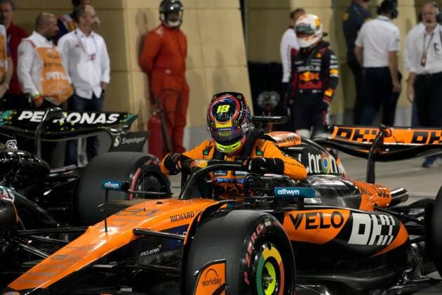 12 04 2025, Bahrain International Circuit, Sakhir, Formula 1 Gulf Air Bahrain Grand Prix 2025 ,in the picture pole position for Oscar Piastri AUS , McLaren F1 Team Photo by Hasan Bratic DeFodi Images