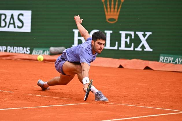 Rolex Masters - Carlos Alcaraz v Alejandro Davidovich Fokina Carlos Alcaraz (ESP) during his semi final match at the Monaco Rolex Masters in Monte Carlo, Monaco on April 12, 2025. Photo by Corinne Dubreuil ABACAPRESS.COM Monaco Monaco  Copyright: xDubreuilxCorinne ABACAx