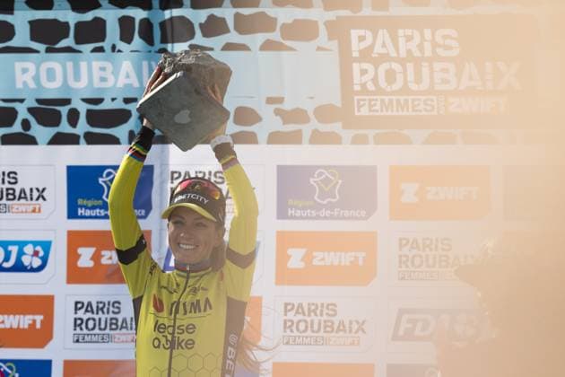 Cycling, Paris Roubaix Women, 12 04 2025 Winner Pauline Ferrand PrÃ vot FRA, Team Visma Lease a Bike Roubaix France Copyright: xMarcelxHilgerx
