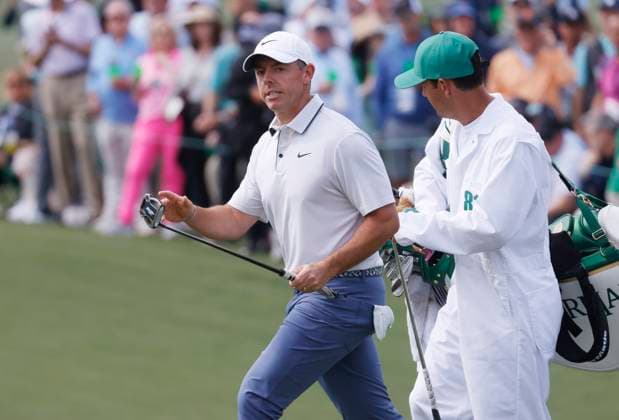 Rory McIlroy of Northern Ireland walks up to the green on the 7th hole during the third round of the 2025 Masters golf tournament at Augusta National Golf Club in Augusta, Georgia, on Saturday, April 12, 2025.  AUG20250412542 TANNENxMAURY