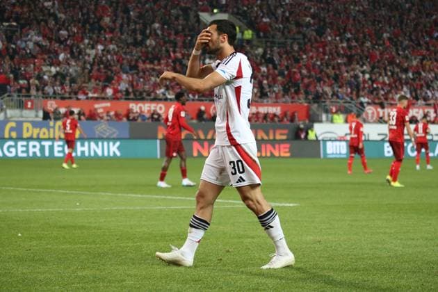 12 04 2025, xmohx, Fußball 2 Bundesliga, 1 FC Kaiserslautern 1 FC Nürnberg v l Torjubel nach dem Tor zum celebrating the goal celebrate 0 2 durch Mahir Emreli 1 FC Nuernberg DFL DFB REGULATIONS PROHIBIT ANY USE OF PHOTOGRAPHS as IMAGE SEQUENCES and or QUASI VIDEO Kaiserslautern