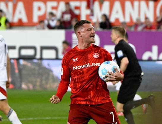 Football 2 Bundesliga Season 2024 25 1 FC Kaiserslautern 12 04 2025 Fritz Walter Stadion 1 FC Kaiserslautern fck 1 FC Nürnberg fcn 1 2 Marlon RITTER 1 FC Kaiserslautern after his goal for 1 2 1 FC Kaiserslautern