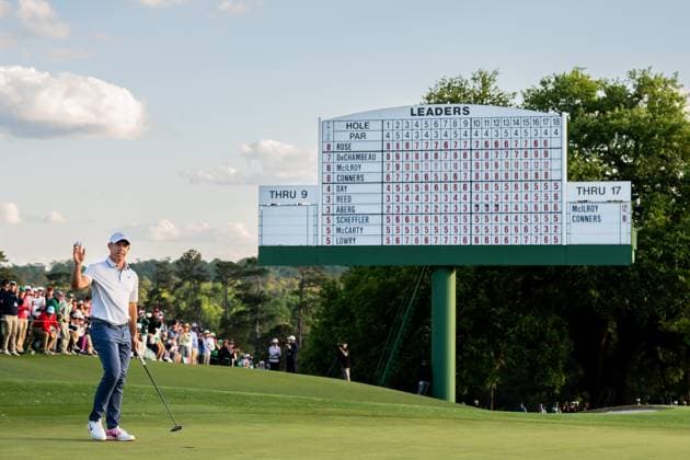 250412 Rory McIlroy of Northern Ireland celebrates on the 18th green during the third round of the 2025 Masters Golf Tournament on April 12, 2025 in Augusta Photo Petter Arvidson BILDBYRAN kod PA PA1009 bbeng golf masters the masters augusta us masters jubel  Copyright: PETTERxARVIDSON BB250412PA068