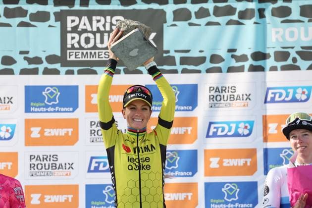 CYCLISME : Paris-Roubaix Femmes - 12 04 2025 Pauline FERRAND-PREVOT vainqueure du Paris-Roubaix Femmes by Zwift, le 12 avril 2025 - photo Laurent Sanson PsnewZ  Copyright: xLaurentxSANSONx xPsnewZx