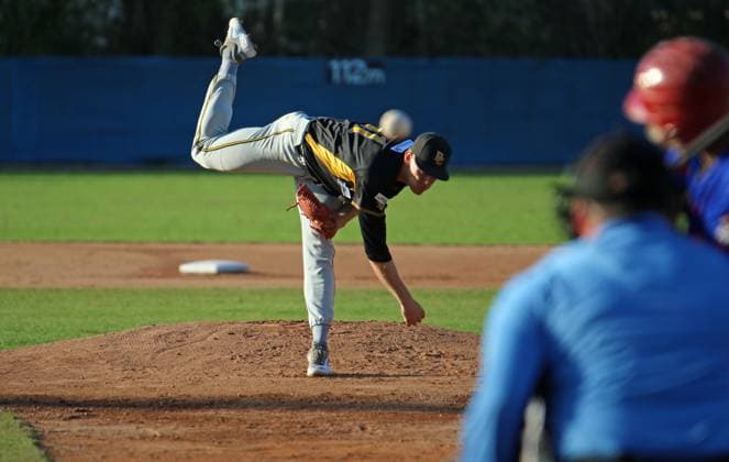 Baseball Bundesliga pitcher Niklas Rimmel from the Bonn Capitals in a game at the Hamburg Stealers