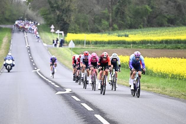 Belgian Abram Stockman of Unibet Tietema Rockets pictured in action during the men elite race of the Paris-Roubaix one day cycling race, 259,2 km from Compiegne to Roubaix, France, on Sunday 13 April 2025. JASPERxJACOBS  x120704315x