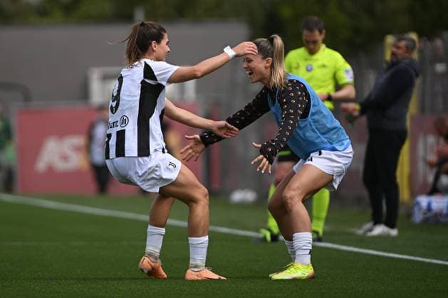 Sofia Cantore of Juventus F.C. Women scored during the playoff of the Serie A Championship Women between A.S. Roma vs Juventus Women 13 April 2025 at the Tre Fontane Stadium in Rome.  Copyright: xMassimilianoxCervera IPAxSportx xipa-agency.netx xx IPA_56452819 IPA_Agency_IPA56452819