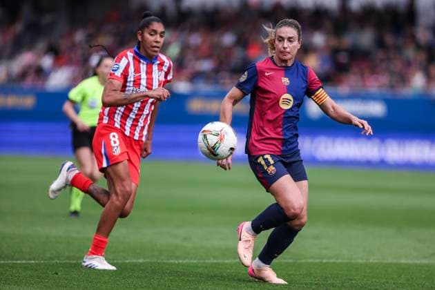 April 13, 2025, Sant Joan Despi, Barcelona, Spain: Alexia Putellas of FC Barcelona, Barca and Gaby Garcia of Atletico de Madrid in action during the Spanish Women league, Liga F, football match played between FC Barcelona and Atletico de Madrid at Johan Cruyff Stadium on April 13, 2025 in Sant Joan Despi, Spain. Sant Joan Despi Spain - ZUMAa181 20250413_zaa_a181_053 Copyright: xJavierxBorregox