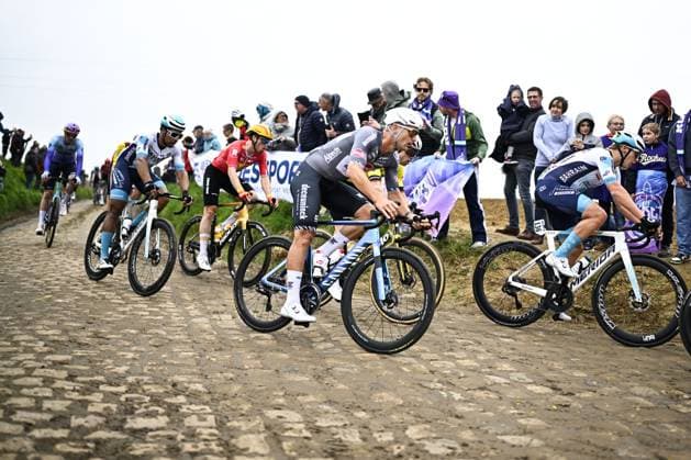 Belgian Jonas Rickaert of Alpecin-Deceuninck pictured in action during the men elite race of the Paris-Roubaix one day cycling race, 259,2 km from Compiegne to Roubaix, France, on Sunday 13 April 2025. JASPERxJACOBS  x120709692x