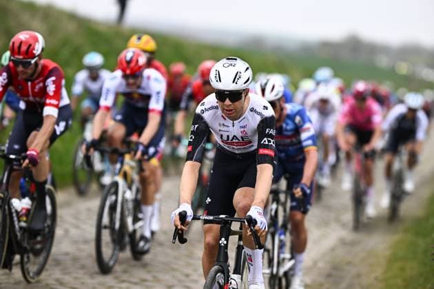 Belgian Florian Vermeersch of UAE Team Emirates pictured in action during the men elite race of the Paris-Roubaix one day cycling race, 259,2 km from Compiegne to Roubaix, France, on Sunday 13 April 2025. JASPERxJACOBS  x120711845x