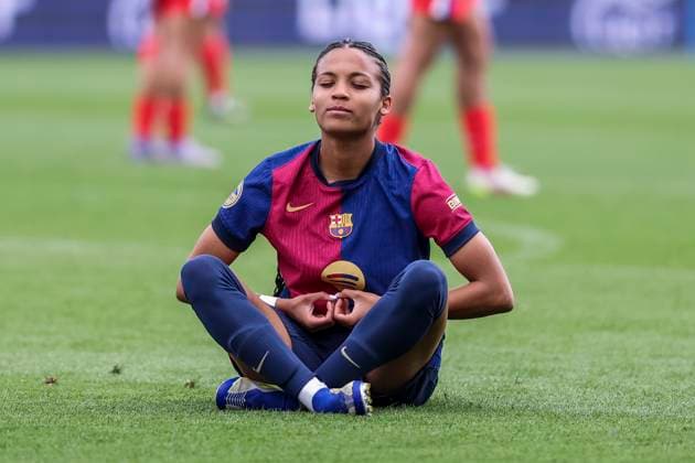 Sport Themen der Woche KW15 Sport Bilder des Tages April 13, 2025, Sant Joan Despi, Barcelona, Spain: Vicky Lopez of FC Barcelona, Barca celebrates a goal during the Spanish Women league, Liga F, football match played between FC Barcelona and Atletico de Madrid at Johan Cruyff Stadium on April 13, 2025 in Sant Joan Despi, Spain. Sant Joan Despi Spain - ZUMAa181 20250413_zaa_a181_089 Copyright: xJavierxBorregox