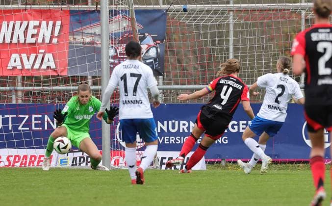13 04 2025 Soccer Season 2024 2025 2 Women Soccer Bundesliga 21 Matchday 1 FC Nürnberg FCN Club Clubfrauen SC Sand Sportfoto Zink DaMa xdaxmax Goal Goal Shot to 2 0 Goalscorer Luisa Guttenberger 4, 1 FC Nürnberg FCN vs Jule Baum 1, SC Sand Sarah Klotz 2, SC Sand