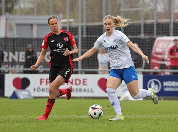 13 04 2025 Soccer Season 2024 2025 2 Women Soccer Bundesliga 21 Matchday 1 FC Nürnberg FCN Club Clubfrauen SC Sand Sportfoto Zink DaMa xdaxmax Klara Svensson Senelius 2, 1 FC Nürnberg FCN Cecilia Way 8, SC Sand