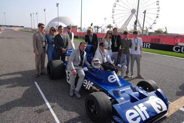 Formula 1 Gulf Air Bahrain Grand Prix 2025 13 04 2025, Bahrain International Circuit, Sakhir, Formula 1 Gulf Air Bahrain Grand Prix 2025 ,pictured Triple F1 World Champion, Sir Jackie Stewart, races his Tyrrell 006 in Bahrain to benefit the global Race Against Dementia Foundation Wearing a celebrity-signed helmet, even with an actual signature from Michael Schumacher nordphotoxGmbHx xBratic nph00250