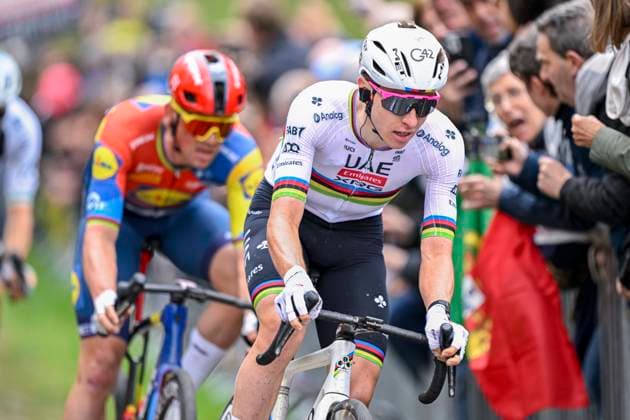 Paris Roubaix 2025 Cycling Race Roubaix, France - April 13 : Pogacar Tadej (SLO) of UAE Team Emirates - XRG in action in the Trouee d Arenberg Pedersen Mads (DEN) of Lidl - Trek behind him during the 122nd edition of Paris Roubaix an UCI World Tour cycling race for Men Elite of 259,7 kms with start in Compiegne and finish at the Velodrome Andre-Petrieux in Roubaix on April 13, 2025 in Roubaix, France, 13 04 2025 ( Motordriver Kenny Verfaillie - Roubaix France  Copyright: xNicoxVereeckenx