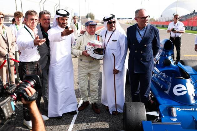 F1 - BAHRAIN GRAND PRIX 2025 DOMENICALI Stefano (ita), Chairman and CEO Formula One Group FOG, portrait Sir Jackie STEWART, BEN SULAYEM Mohammed (uae), President of the FIA, portrait during the Formula 1 Gulf Bahrain Grand Prix 2025, 4th round of the 2025 FIA Formula One World Championship, WM, Weltmeisterschaft from April 11 to 13, 2025 on the Bahrain International Circuit, in Sakhir, Bahrain - SakhirBahrain Copyright: xEricxAlonsox