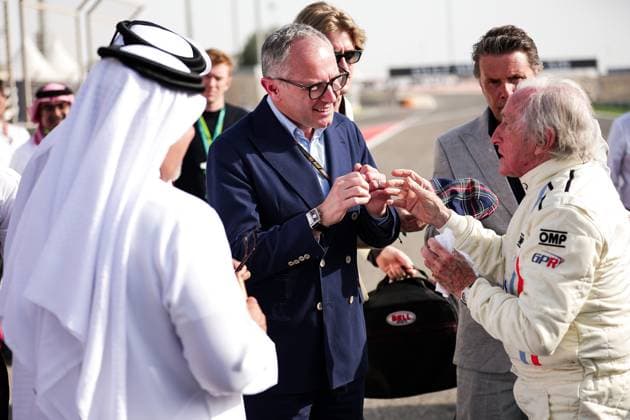 F1 - BAHRAIN GRAND PRIX 2025 DOMENICALI Stefano (ita), Chairman and CEO Formula One Group FOG, portrait Sir Jackie STEWART, BEN SULAYEM Mohammed (uae), President of the FIA, portrait during the Formula 1 Gulf Bahrain Grand Prix 2025, 4th round of the 2025 FIA Formula One World Championship, WM, Weltmeisterschaft from April 11 to 13, 2025 on the Bahrain International Circuit, in Sakhir, Bahrain - SakhirBahrain Copyright: xEricxAlonsox