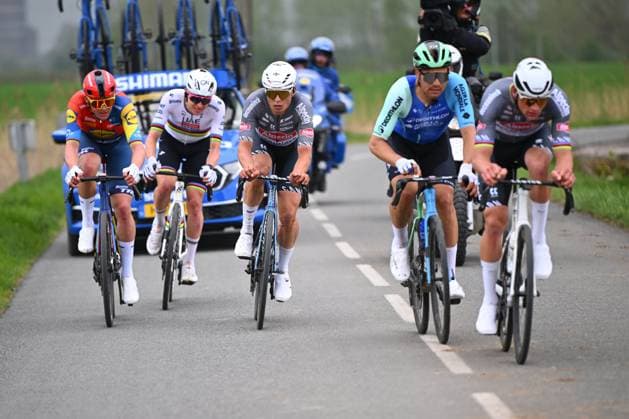 Paris Roubaix 2025 Cycling Race Roubaix, France - April 13 : Philipsen Jasper (BEL) of Alpecin-Deceuninck, Pogacar Tadej (SLO) of UAE Team Emirates - XRG, Pedersen Mads (DEN) of Lidl - Trek in the escape pack during the 122nd edition of Paris Roubaix an UCI World Tour cycling race for Men Elite of 259,7 kms with start in Compiegne and finish at the Velodrome Andre-Petrieux in Roubaix on April 13, 2025 in Roubaix, France, 13 04 2025 ( Motordriver Kenny Verfaillie - Roubaix France  Copyright: xVincentxKalutx
