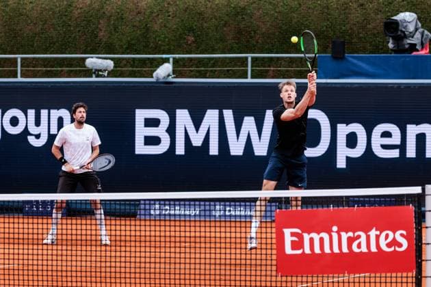 BMW Open Munich ATP 500 13 04 2025 Robin Haase Netherlands and Hendrik Jebens Germany in doubles against Justin Engel Germany and Max Hans Rehberg Germany BMW Open by Bitpanda Munich ATP 500 Day 2, Munich, MTTC Iphitos on 13 04 2025 Copyright: xBEAUTIFULxSPORTS Wunderlx