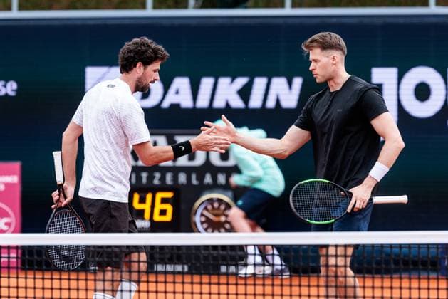 BMW Open Munich ATP 500 13 04 2025 Robin Haase Netherlands and Hendrik Jebens Germany celebrate in the doubles against Justin Engel Germany and Max Hans Rehberg Germany BMW Open by Bitpanda Munich ATP 500 Day 2, Munich, MTTC Iphitos on 13 04 2025 Copyright: xBEAUTIFULxSPORTS Wunderlx