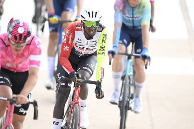 Paris Roubaix 2025 Cycling Race Roubaix, France - April 13 : Girmay Biniam (ERI) of Intermarche - Wanty at the finish line during the 122nd edition of Paris Roubaix an UCI World Tour cycling race for Men Elite of 259,7 kms with start in Compiegne and finish at the Velodrome Andre-Petrieux in Roubaix on April 13, 2025 in Roubaix, France, 13 04 2025 ( Motordriver Kenny Verfaillie - Roubaix France  Copyright: xNicoxVereeckenx