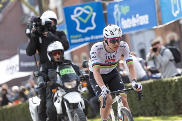 PARIS ROUBAIX 2025 PHOTOPQR VOIX DU NORD PASCAL BONNIERE ; 13 04 2025 ; QUIEVY 13.04.2025 - cyclisme - course cycliste Paris Roubaix Hommes 122 eme edition , secteur pave Quievy a Saint Python . Tadej Pogacar . Photo Pascal Bonniere La voix Du Nord Paris-Roubaix race northern France on April 13, 2025. HAUTS DE FRANCE France  Copyright: xPHOTOPQR VOIXxDUxNORD MAXPPPxPASCALxBONNIEREx 20250413VDN2481 20250413VDN2481